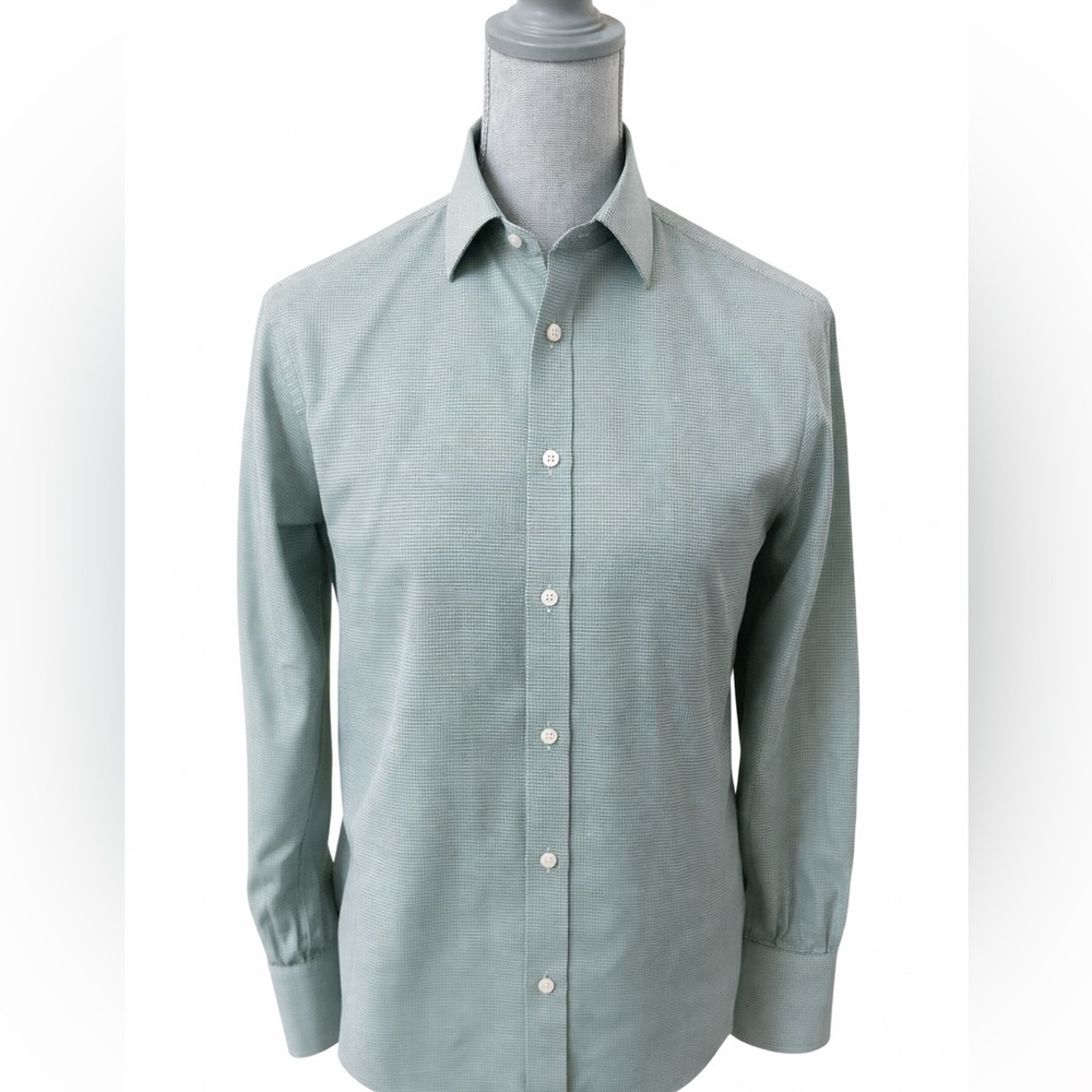 Ascot Chang Custom Made Green  Dress Shirt Silverline by Thomas Mason Cotton